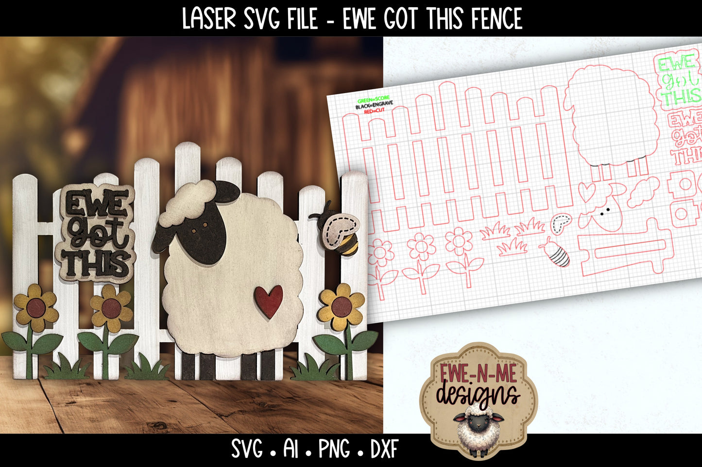 Ewe Got This Sheep Fence | Laser Cut SVG File