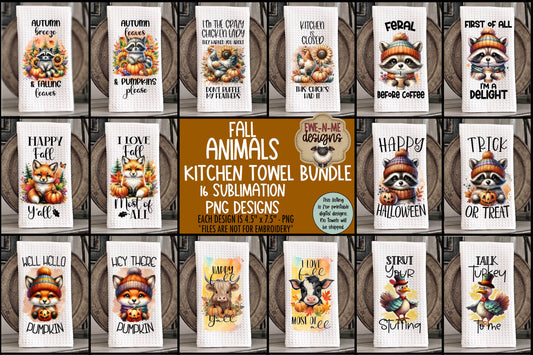 Fall Animals - Bundle of 16 - Kitchen Towel Sublimation Designs