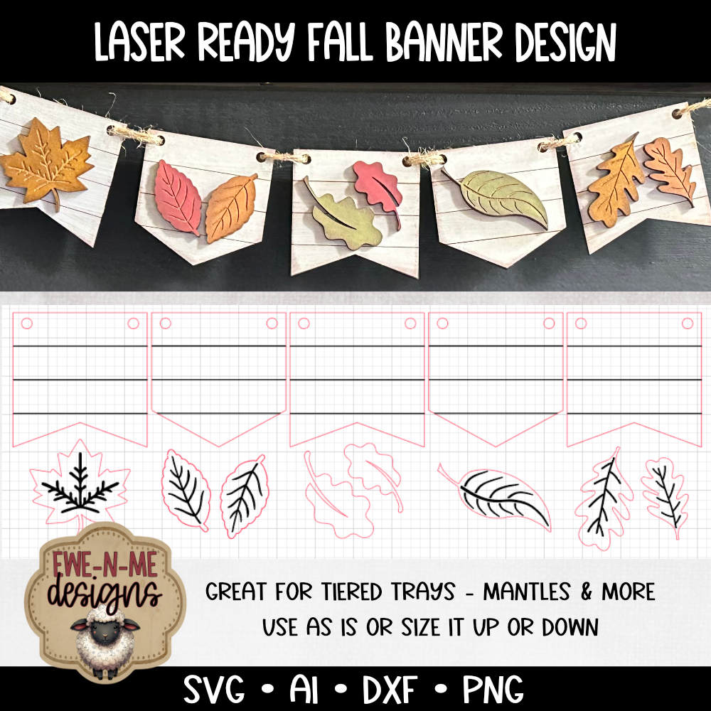 Fall Leaves Banner - Laser Cut SVG