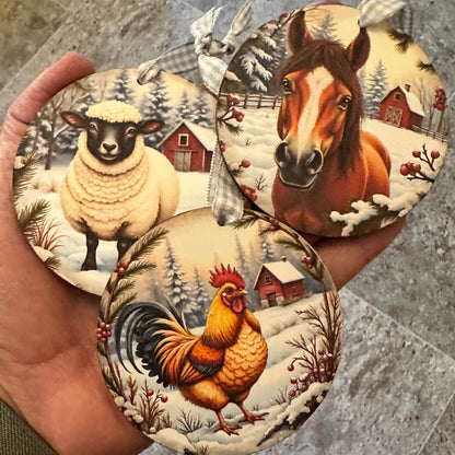Farm Animal Ornament Bundle | Laser Cut SVG File + Printable PNG Files with Bonus Sticker File