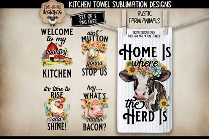 Funny Farm Animals - Bundle of 5 - Kitchen Towel Sublimation Designs (Copy)