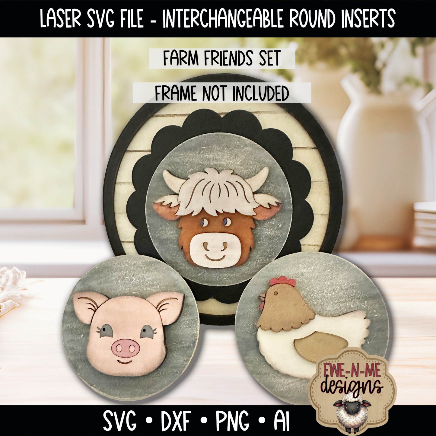 Interchangeable Round Sign Inserts - Farm Friends | Laser Cut SVG File