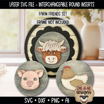 Interchangeable Round Sign Inserts - Farm Friends | Laser Cut SVG File