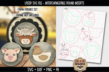Interchangeable Round Sign Inserts - Farm Friends | Laser Cut SVG File