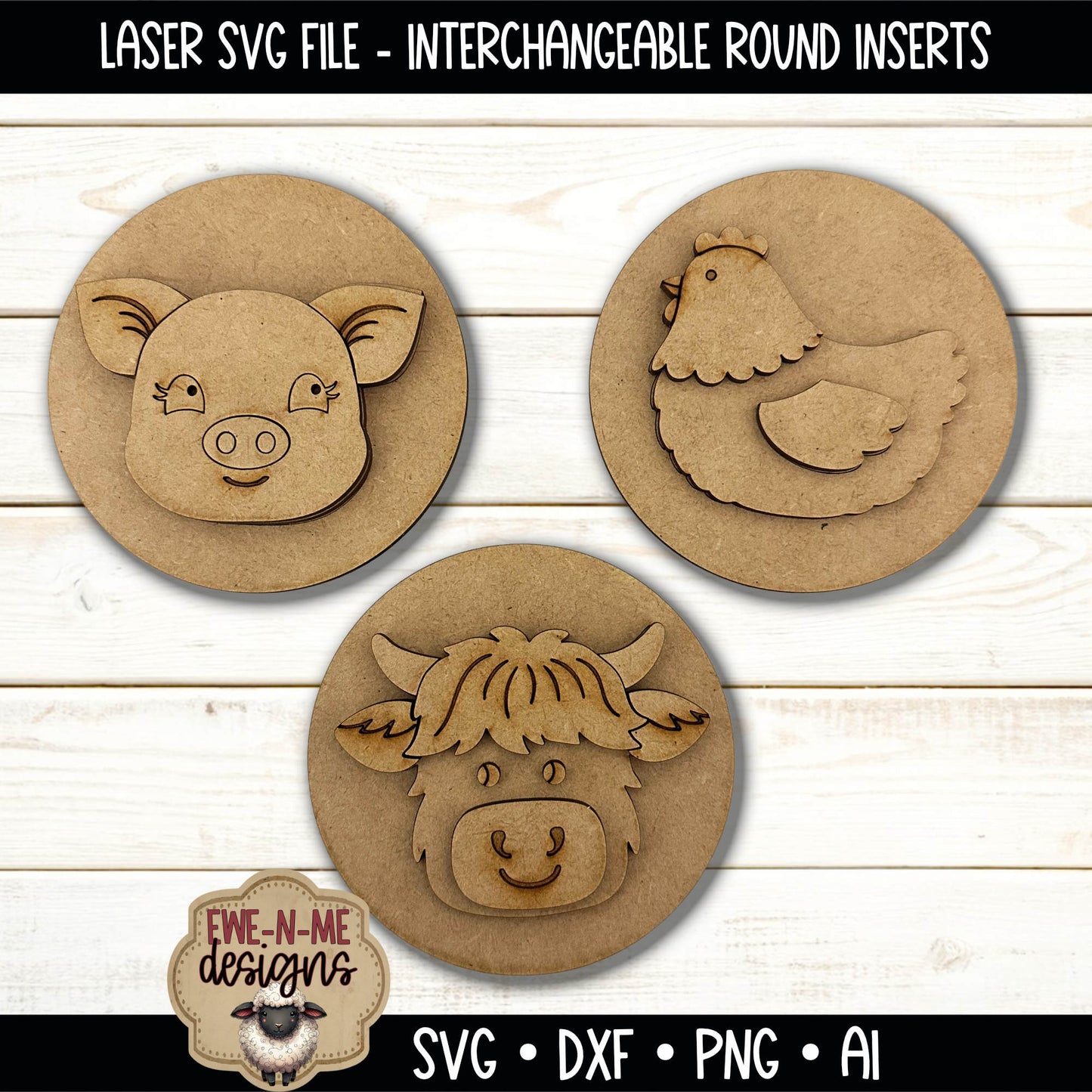 Interchangeable Round Sign Inserts - Farm Friends | Laser Cut SVG File