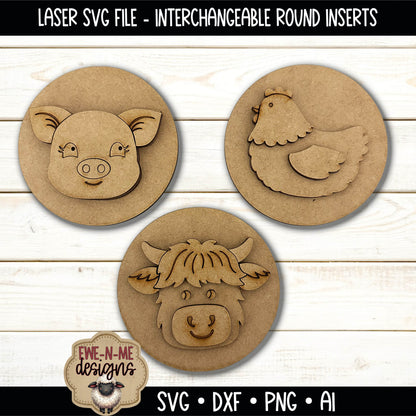 Interchangeable Round Sign Inserts - Farm Friends | Laser Cut SVG File