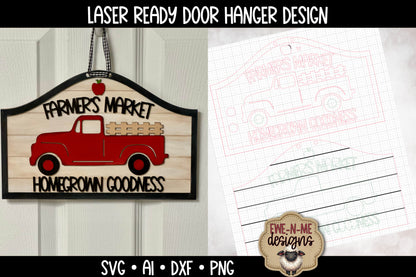 Farmers Market with Old Truck Door Hanger  - Laser Cut SVG