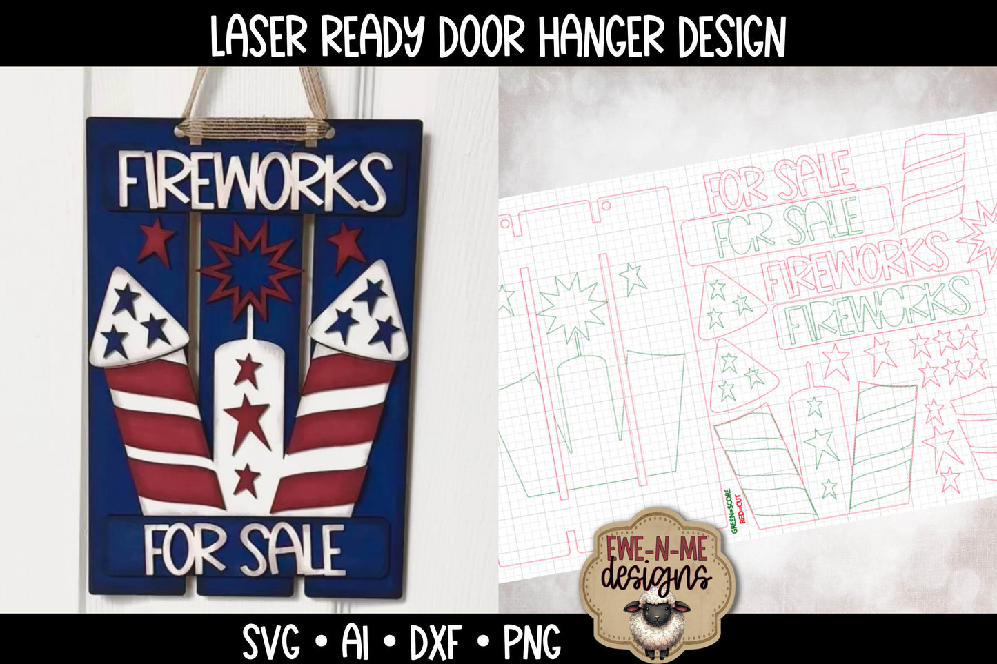 Fireworks For Sale Pallet Sign Door Hanger - Laser Cut SVG