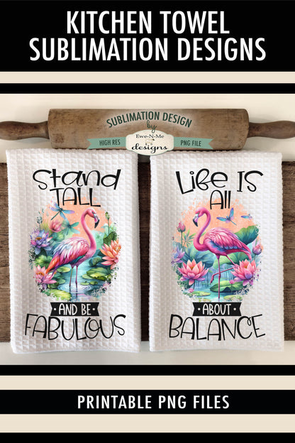 Colorful Flamingos - Kitchen Towel Sublimation Designs