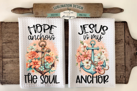 Floral Anchor Faith Based - Kitchen Towel Sublimation Designs