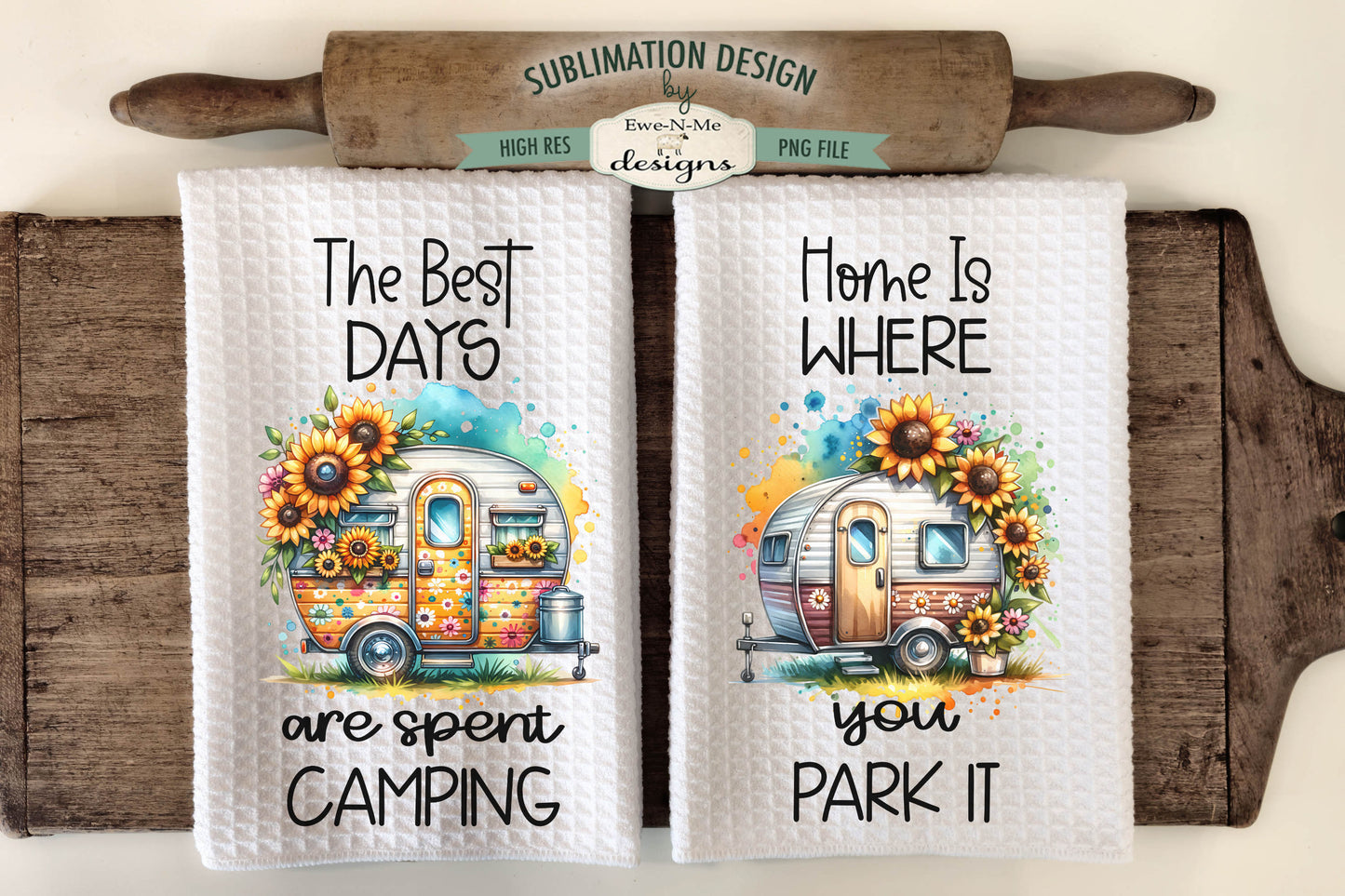 Campers With Sunflowers - Kitchen Towel Sublimation Designs