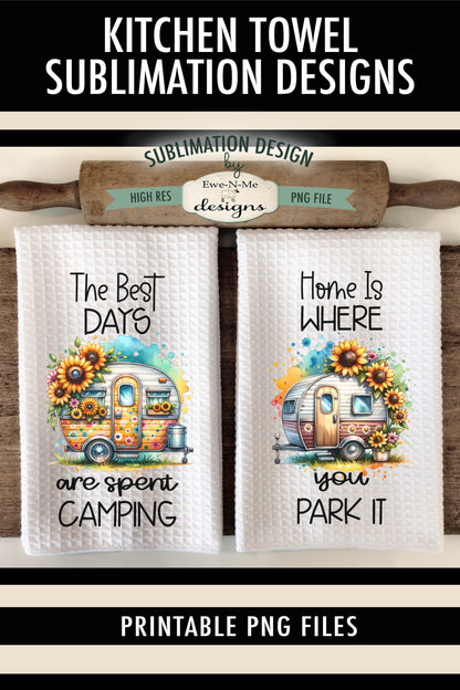 Campers With Sunflowers - Kitchen Towel Sublimation Designs