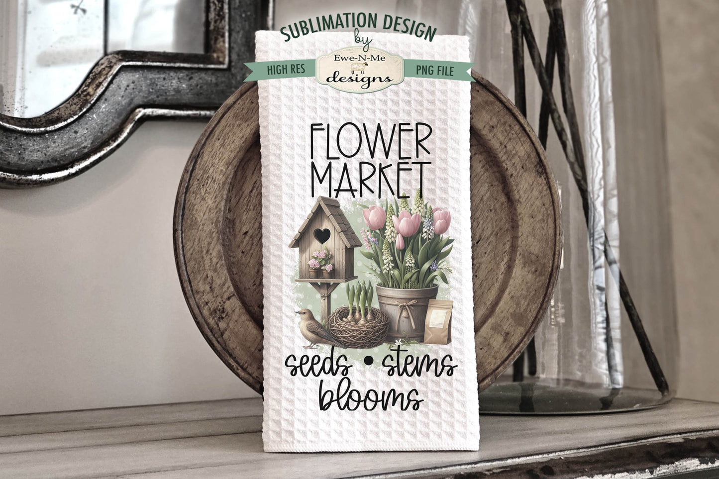 Spring Flowers and Bird Houses - Bundle of 5 - Kitchen Towel Sublimation Designs
