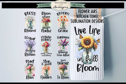 Assorted Flowers In Mason Jars - Bundle of 10 - Kitchen Towel Sublimation Designs