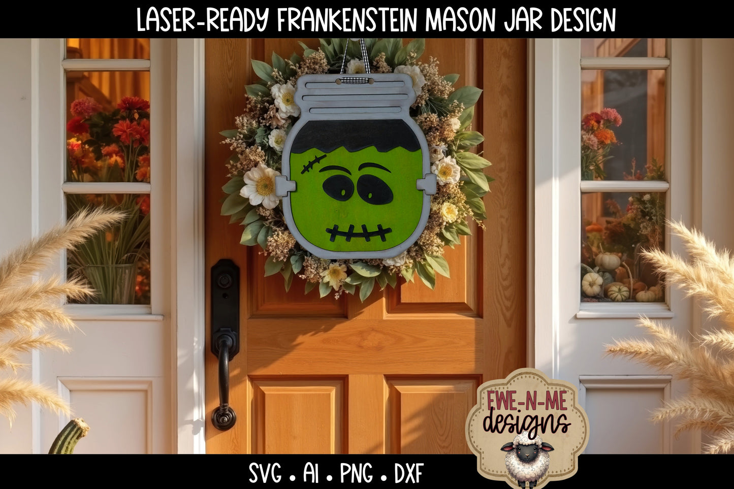 Frankenstein Halloween Mason Jar - Laser Cut SVG