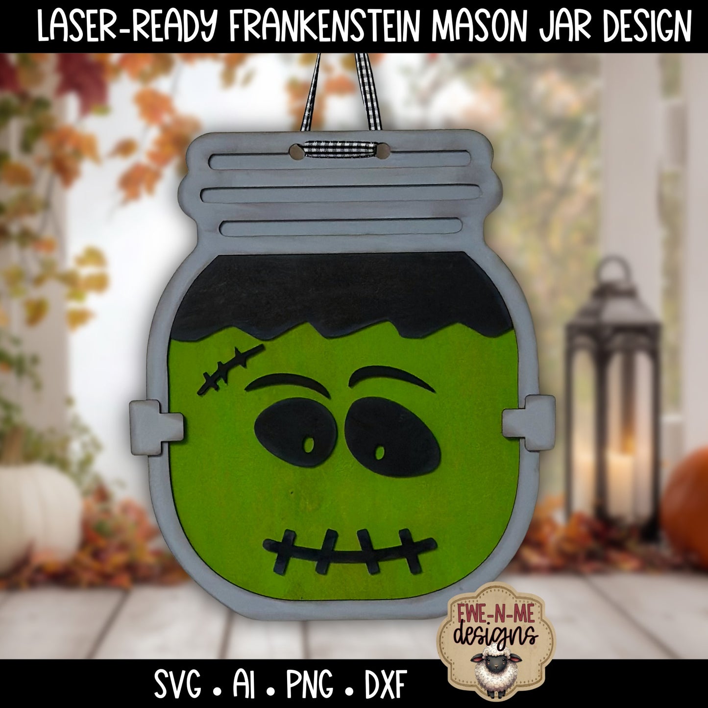 Frankenstein Halloween Mason Jar - Laser Cut SVG