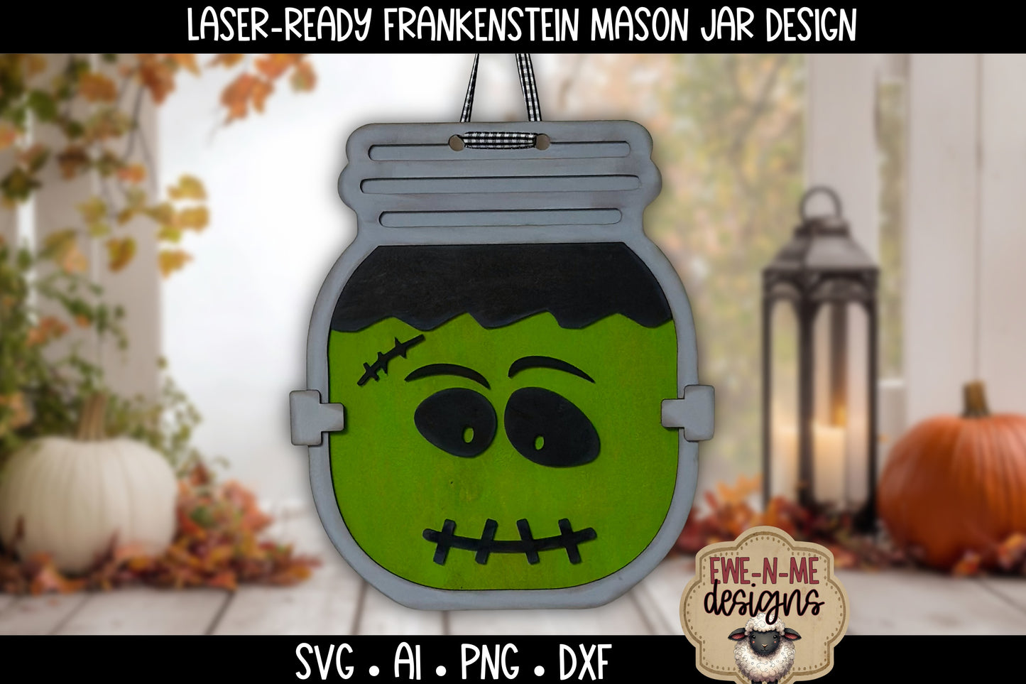 Frankenstein Halloween Mason Jar - Laser Cut SVG
