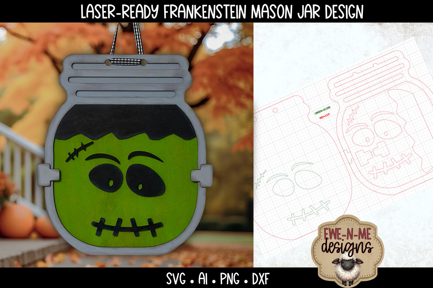 Frankenstein Halloween Mason Jar - Laser Cut SVG