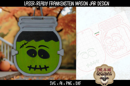Frankenstein Halloween Mason Jar - Laser Cut SVG