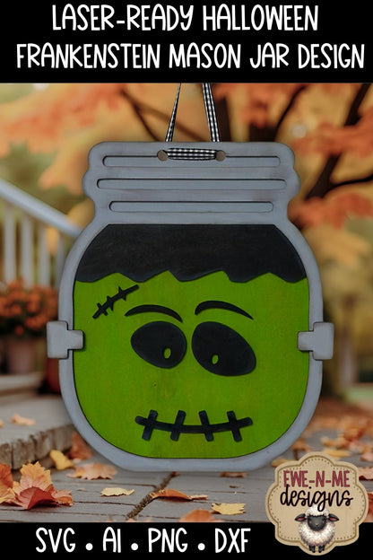 Frankenstein Halloween Mason Jar - Laser Cut SVG