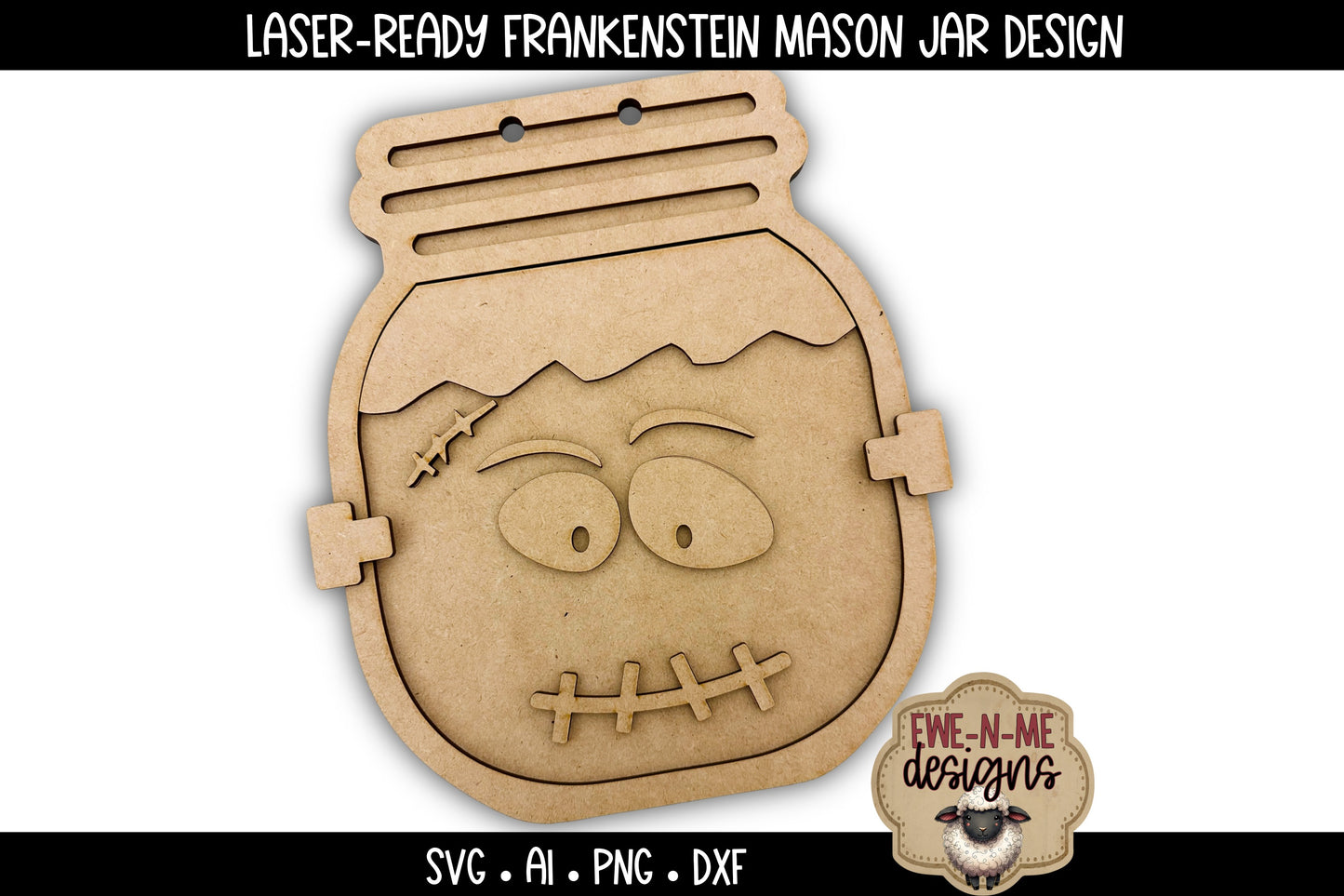 Frankenstein Halloween Mason Jar - Laser Cut SVG