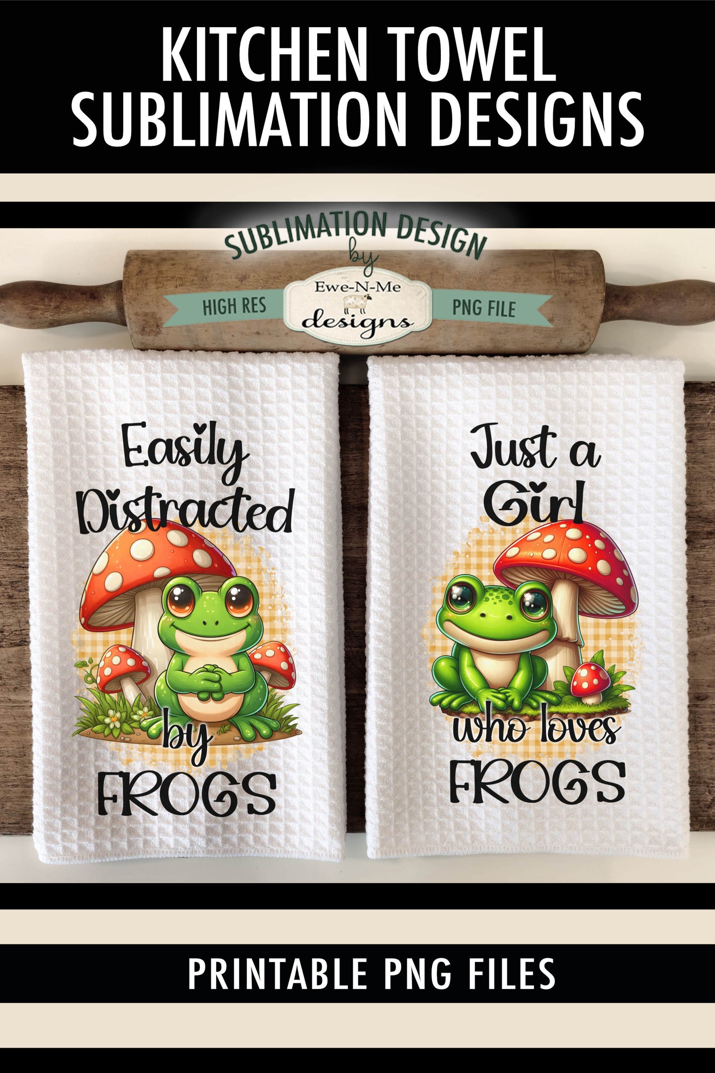 Frogs and Mushrooms - Kitchen Towel Sublimation Designs