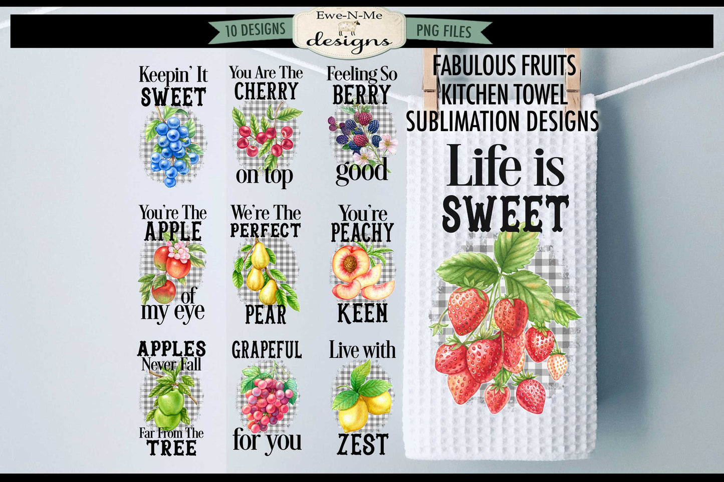 Assorted Fruits - Bundle of 10 - Kitchen Towel Sublimation Designs