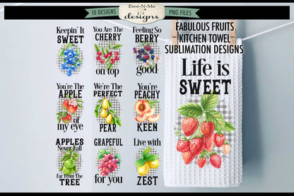 Assorted Fruits - Bundle of 10 - Kitchen Towel Sublimation Designs
