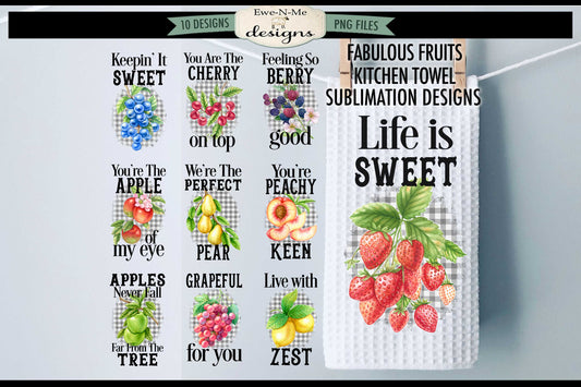 Assorted Fruits - Bundle of 10 - Kitchen Towel Sublimation Designs