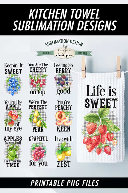 Assorted Fruits - Bundle of 10 - Kitchen Towel Sublimation Designs