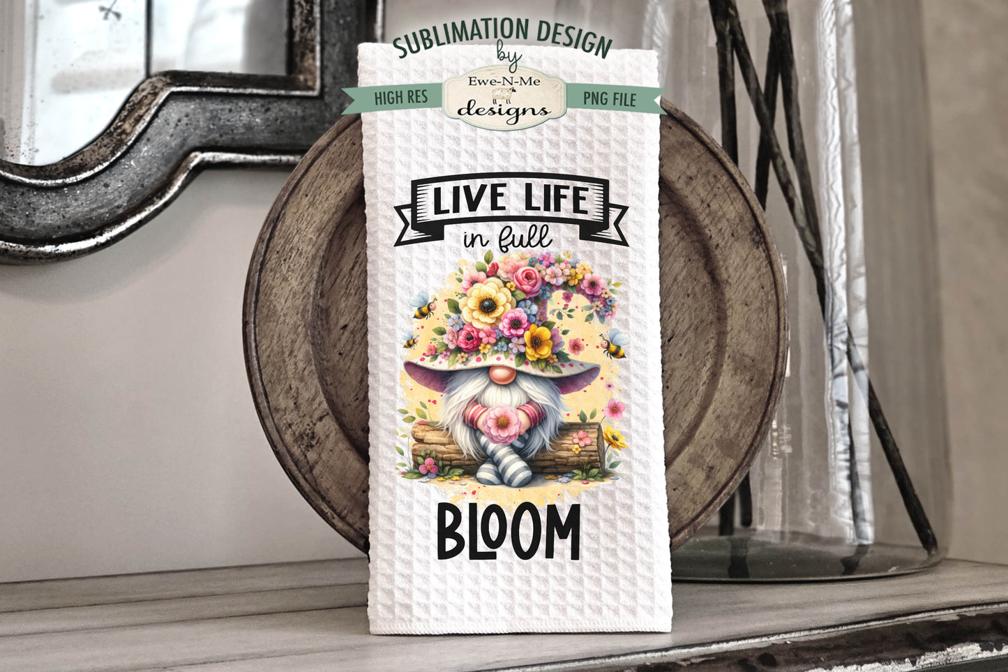 Gnomes with Flowers and Bees - Kitchen Towel Sublimation Designs