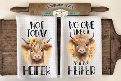 Funny Highland Cows Not Today Salty Heifer - Kitchen Towel Sublimation Designs