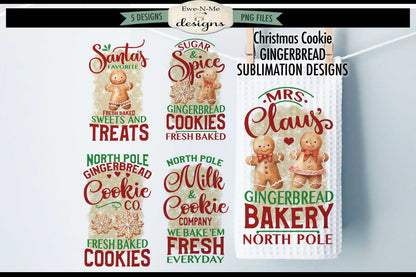 Gingerbread Cookies - Bundle of 5 - Kitchen Towel Sublimation Designs