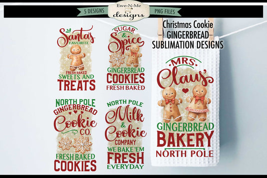 Gingerbread Cookies - Bundle of 5 - Kitchen Towel Sublimation Designs