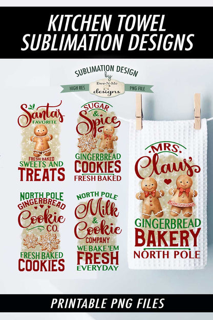 Gingerbread Cookies - Bundle of 5 - Kitchen Towel Sublimation Designs