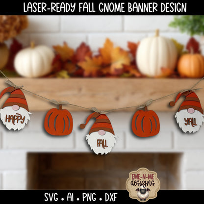 Happy Fall Gnome Pumpkin Banner - Laser Cut SVG