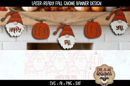 Happy Fall Gnome Pumpkin Banner - Laser Cut SVG