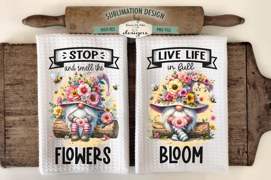 Gnomes with Flowers and Bees - Kitchen Towel Sublimation Designs
