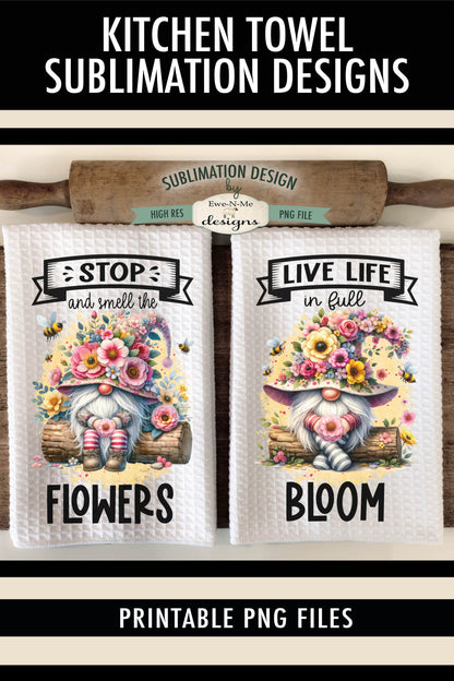 Gnomes with Flowers and Bees - Kitchen Towel Sublimation Designs
