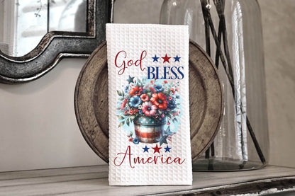 Patriotic Bucket with Flowers - Kitchen Towel Sublimation Designs