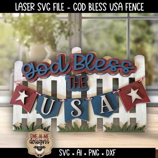 God Bless USA Patriotic Fence | Laser Cut SVG File