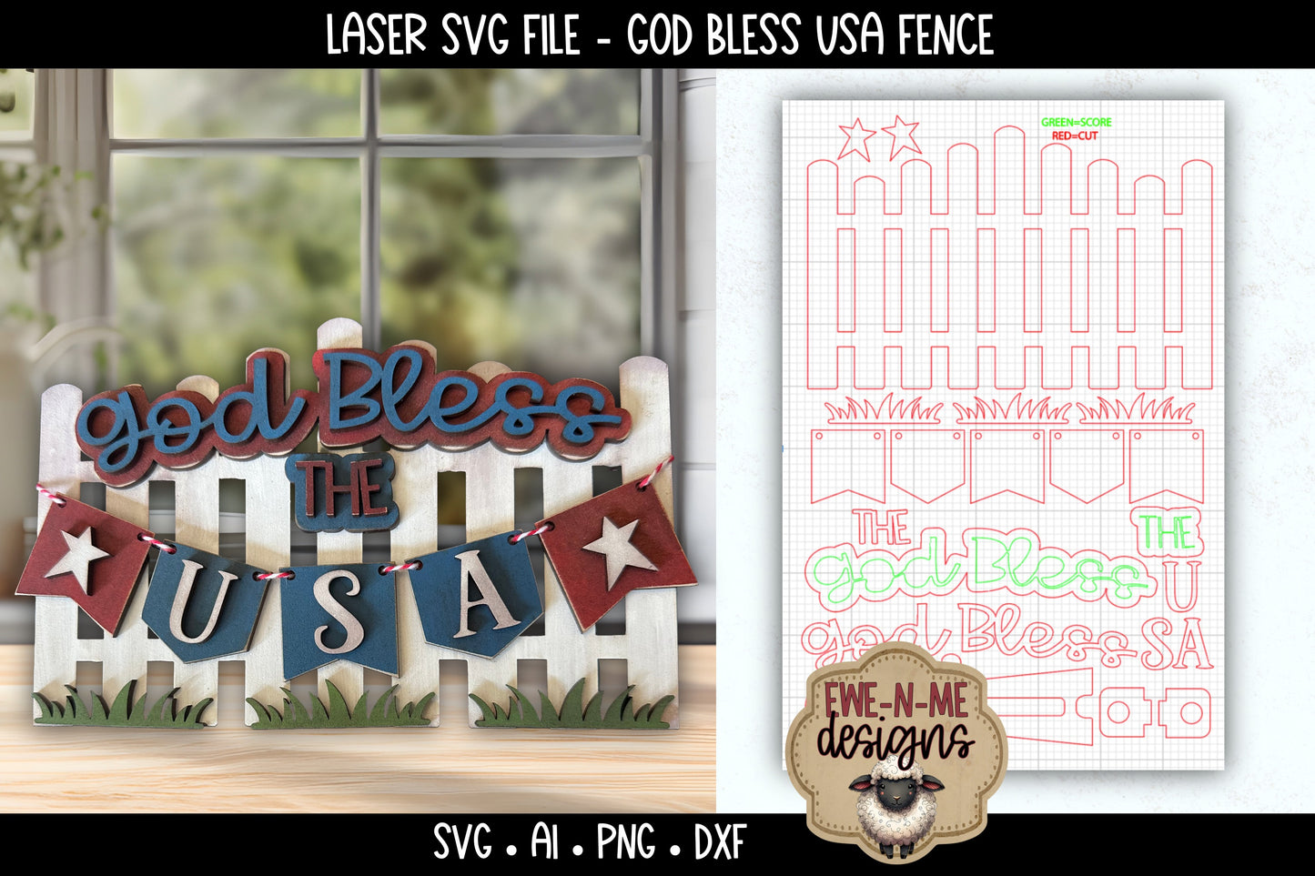 God Bless USA Patriotic Fence | Laser Cut SVG File