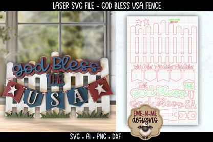 God Bless USA Patriotic Fence | Laser Cut SVG File