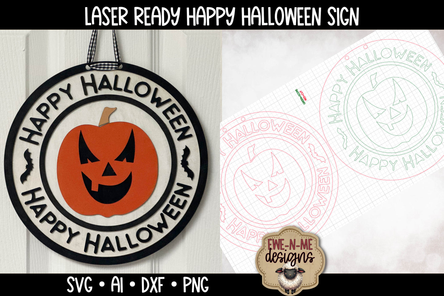 Happy Halloween Round Jack-O-Lantern Sign - Laser Cut SVG