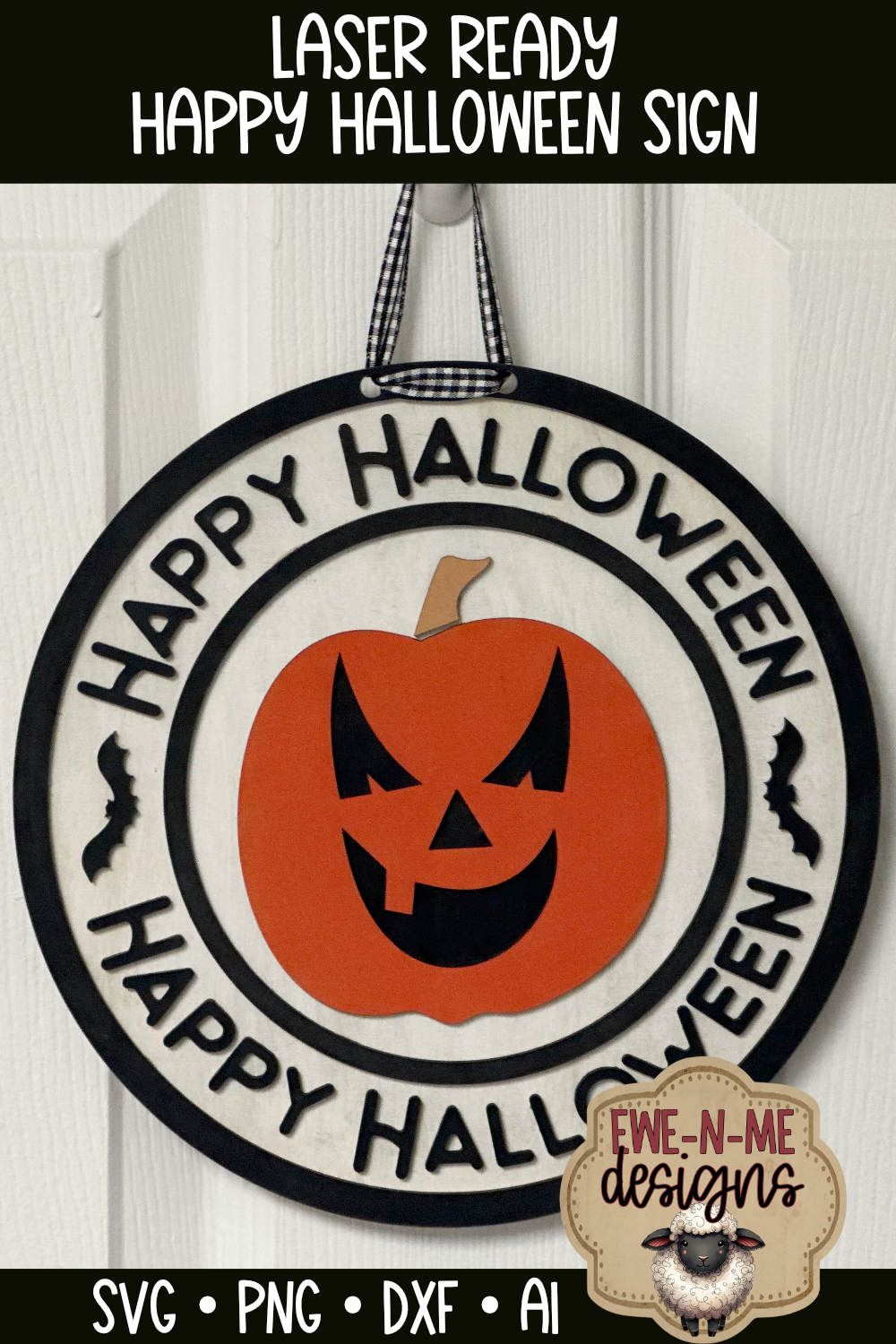 Happy Halloween Round Jack-O-Lantern Sign - Laser Cut SVG