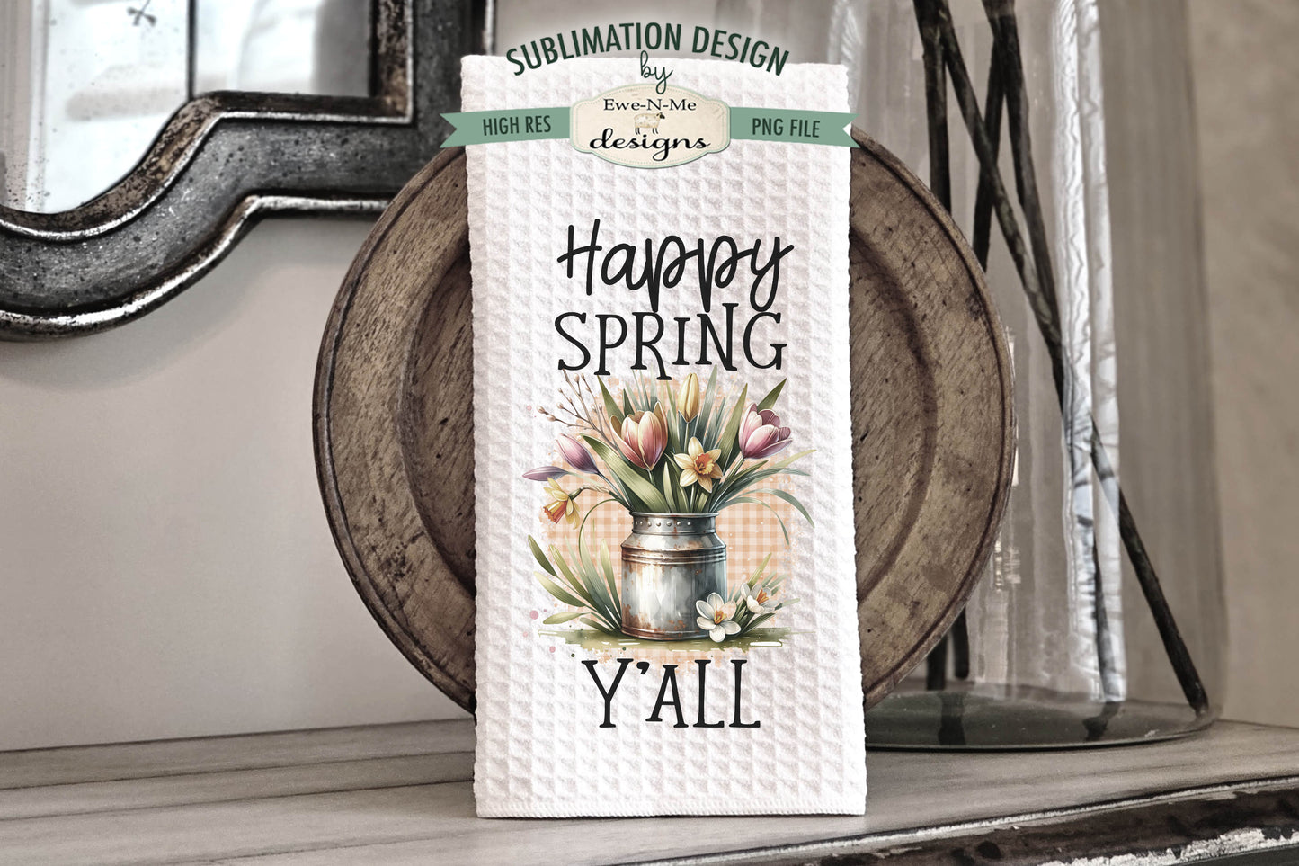 Spring Flowers In Buckets - Bundle of 5 - Kitchen Towel Sublimation Designs