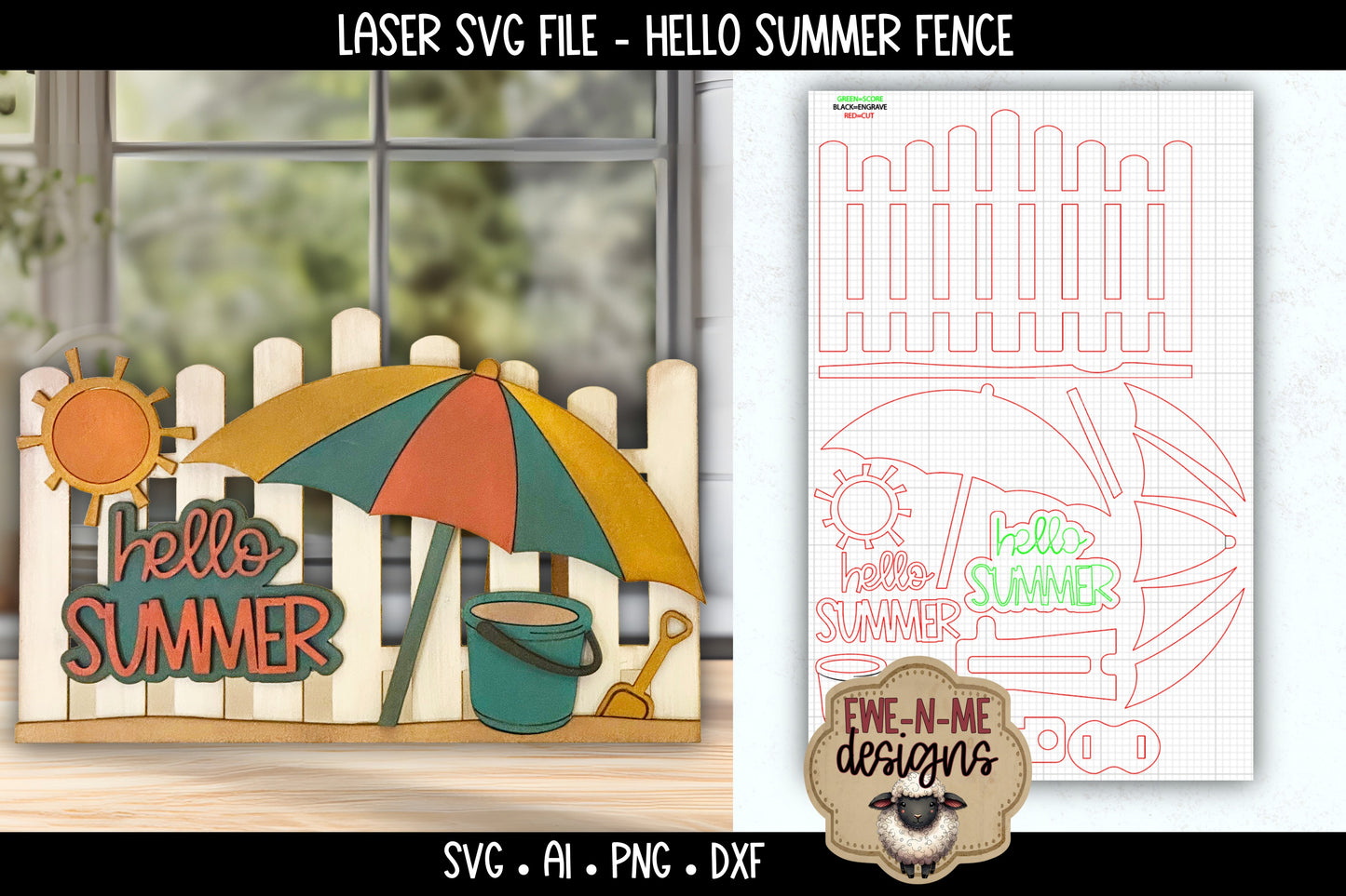 Hello Summer Beach Umbrella Fence | Laser Cut SVG File