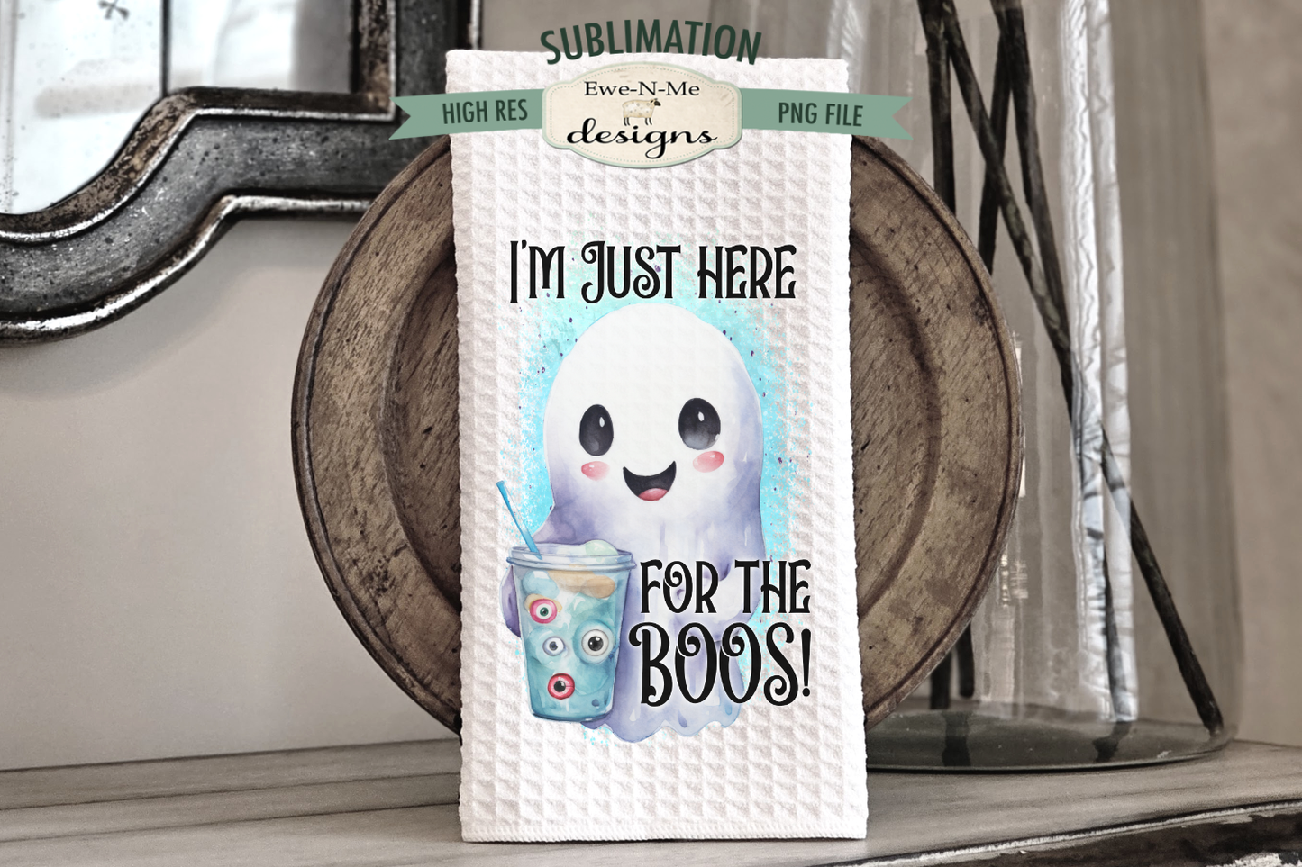 Blue Halloween Ghosts - Kitchen Towel Sublimation Designs