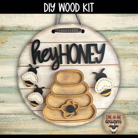 Hey Honey Bee Hive Round Sign | DIY WOOD KIT