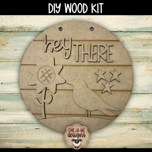 Hey There Sunflower Crow Round Sign | DIY WOOD KIT